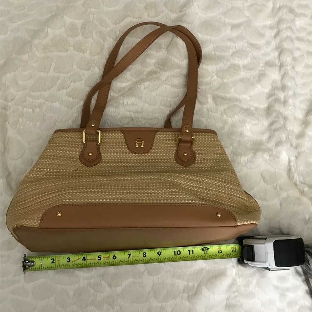 Etienne Aigner Leather And Straw Jute Purse